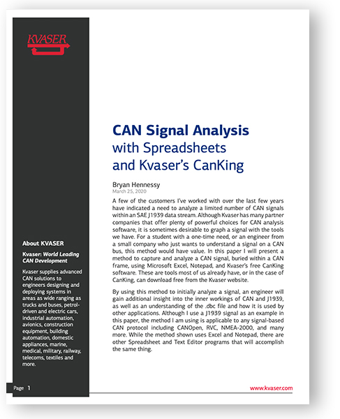 CAN Signal Analysis with Spreadsheets and ƺϷs CanKing